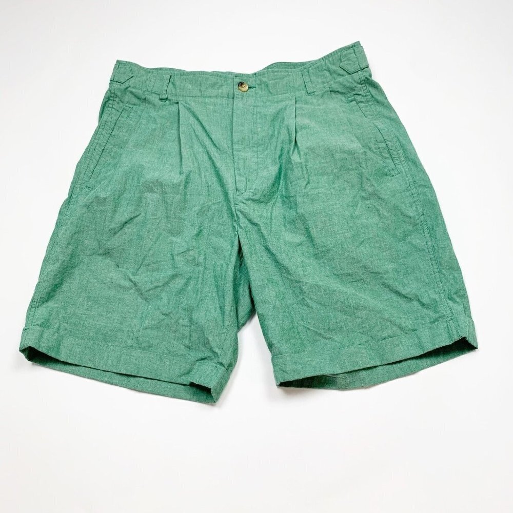 Nautica Mens Chino Green 33 Pleated Stretch Shorts High Rise Cotton